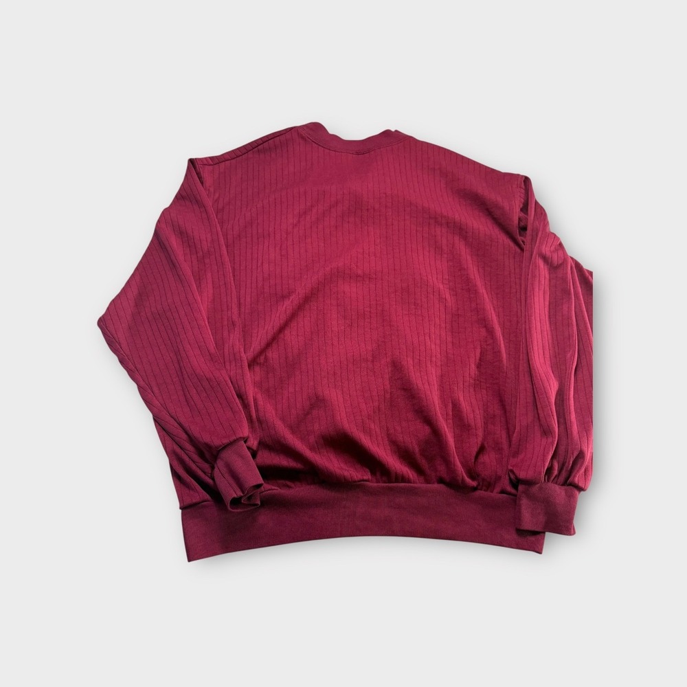Ribbed Paisley Mock Neck Sweater Top Burgundy Vintage Pullover Sz XL - Picture 4 of 13